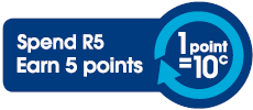 Spend R5 Earn 5 point - 1 point = R1