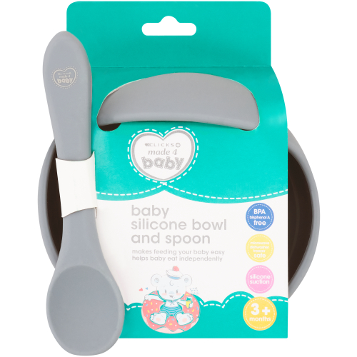 Made 4 Baby Silicone Bowl & Spoon Set Grey - Clicks