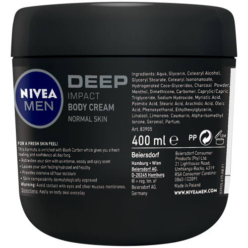 Nivea Men Deep Impact Body Cream 400ml - Clicks