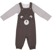 Unisex 3D Ears On Pocket Dungaree With Striped Bodyvest 3-6M