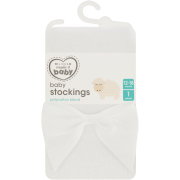 Girls White Ribbed Stockings With Bow 3-6M