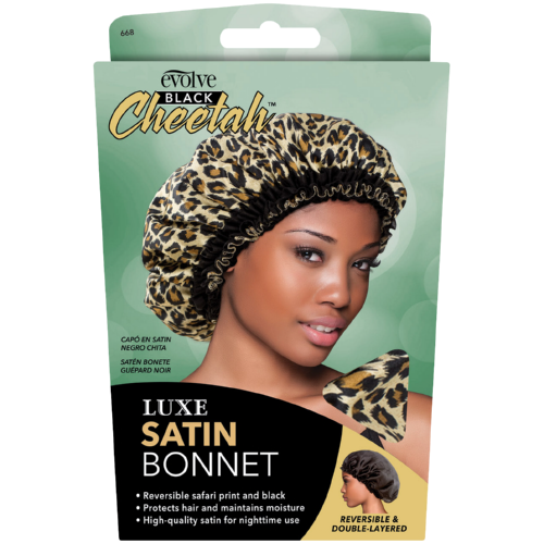 Luxe Cheetah Satin Bonnet Black