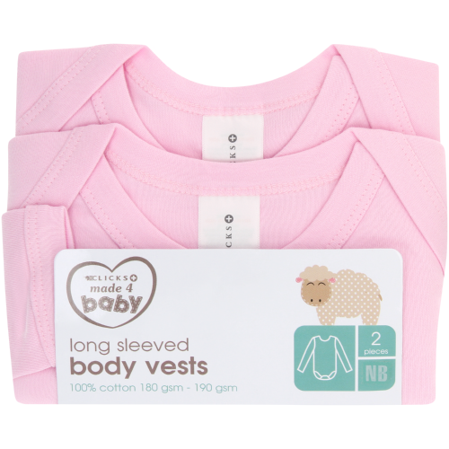 2 Pack Long Sleeve Body Vest Pink Newborn