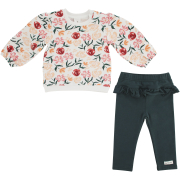 Girls Flower Sweatshirt & Green Tights Set 18-24M