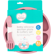 Silicone Plate Spoon & Fork Set Pink