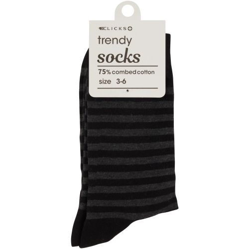 Trendy Black & Grey Stripe Socks 3-6