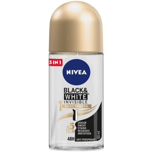 Nivea Anti-Perspirant Black & White Invisible Roll-On Silky Smooth 50ml -  Clicks